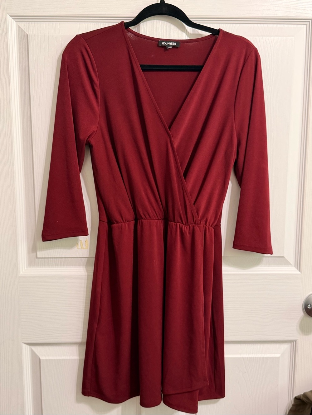 Express Burgundy Wrap-Front Long Sleeve Dress